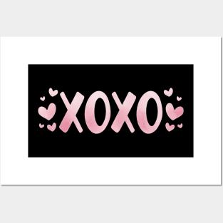 XOXO with Hearts Pink Watercolor Posters and Art